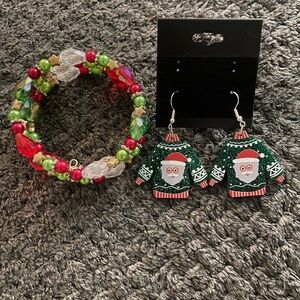 Handcrafted ugly sweater earrings and bracelet set